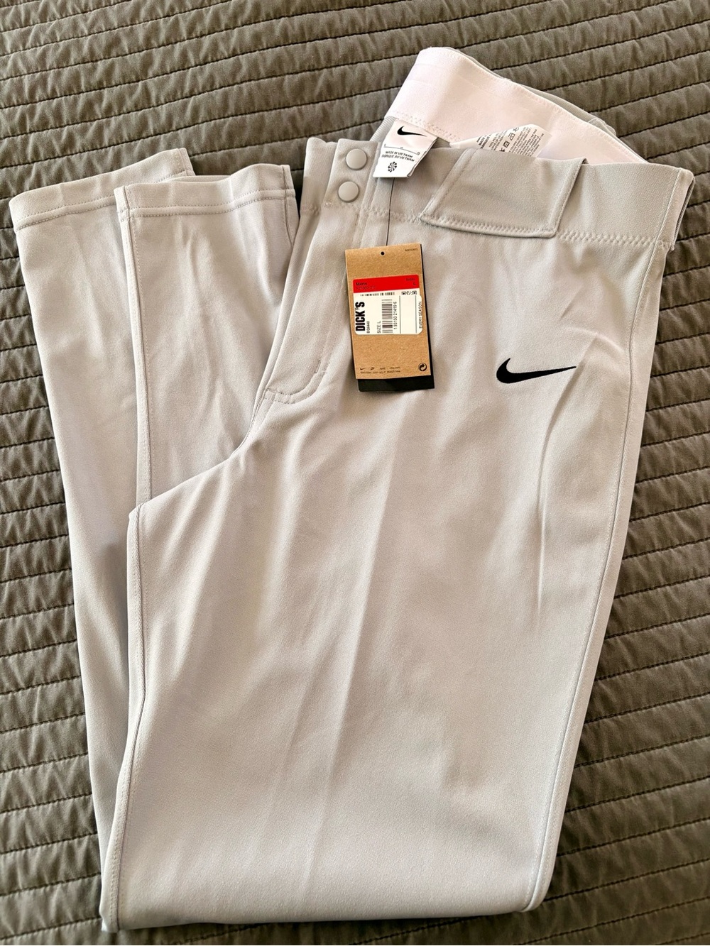 Nike Men's Light Gray Baseball Pants with Black Swoosh